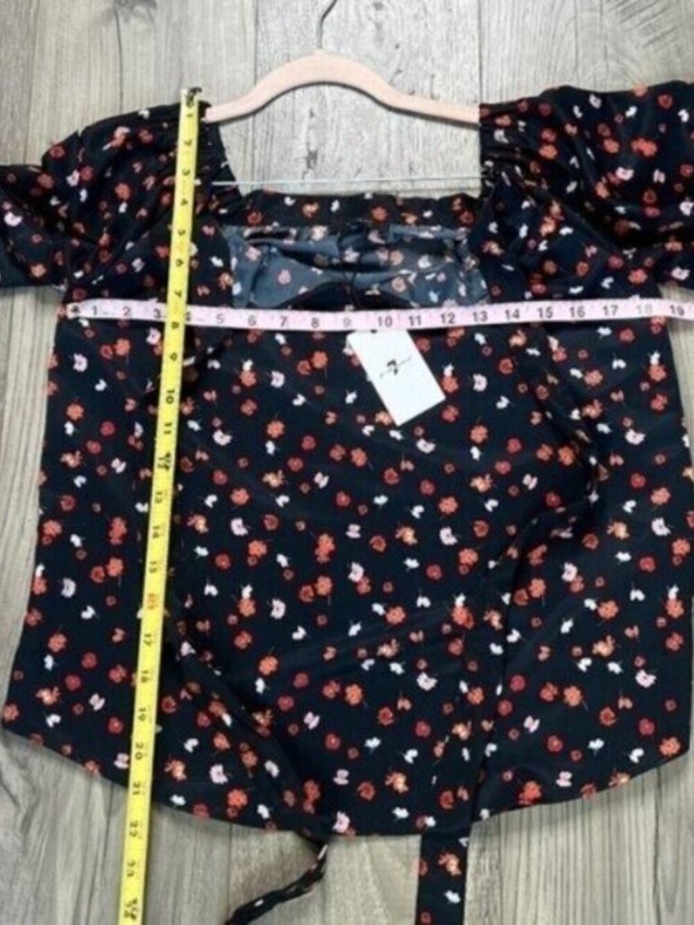 7 For All Mankind NWT Navy & Red Floral Print Off The Shoulder Blouse Size XS - Picture 4 of 11